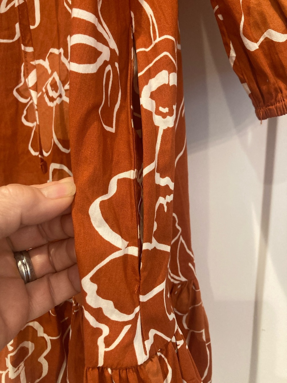 Sugarlips Rust Orange Floral Print Top with White Accents - Picture 5 of 9